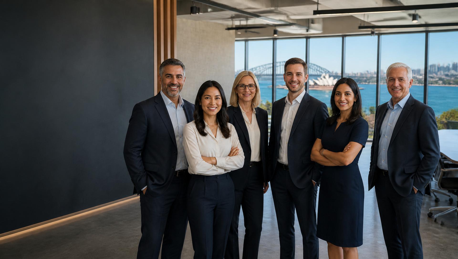 Diverse team of Australian legal and conveyancing professionals in a modern Sydney office